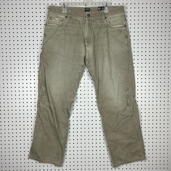 Kuhl‎ Outkast Chino Outdoor Pants Men 38x32 Khaki Tan Patina Dye Tactical Casual - Picture 1 of 9